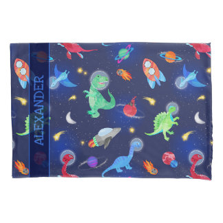 Housse D'oreillers Dinosaures astronautes à l'aquarelle dans l'espace
