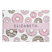 Housse D'oreillers Donuts Roses, Donuts Blancs, Sprinkings, Votre Nom (Dos)