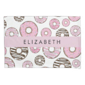 Housse D'oreillers Donuts Roses, Donuts Blancs, Sprinkings, Votre Nom (devant)