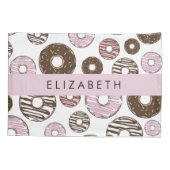 Housse D'oreillers Donuts Roses, Donuts Brown, Sprinkings, Votre Nom (Dos)