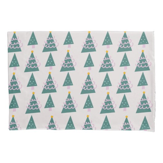 Housse D'oreillers Doodles d'arbres mignons rose vert (devant)