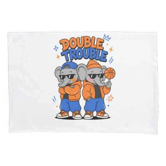 Housse D'oreillers Double Trouble Cool Jumeaux Éléphants – A (devant)