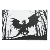 Housse D'oreillers Dragon noir en silhouette sur blanc - Imaginaire | (Dos-gauche)