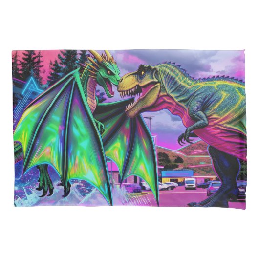 Housse D'oreillers Dragon Vert vs Dinosaure (devant)