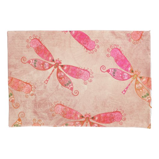 Housse D'oreillers Dragonflies Boho en rose (devant)