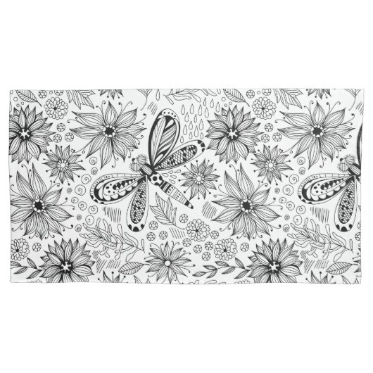 Housse D'oreillers Dragonfly et doodle de fleurs (devant-gauche)