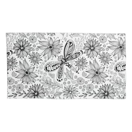 Housse D'oreillers Dragonfly et doodle de fleurs (Dos-Droit)
