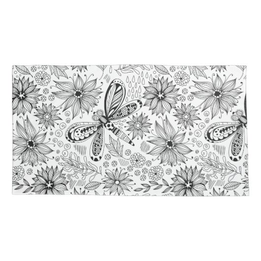 Housse D'oreillers Dragonfly et doodle de fleurs (Dos-gauche)
