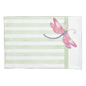 Housse D'oreillers Dragonfly rose et Sage rayures Pillowcase (devant)