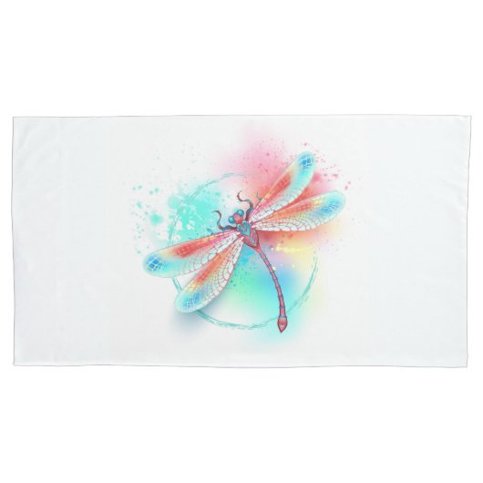 Housse D'oreillers Dragonfly rouge sur l'arrière - plan aquarelle (devant-gauche)