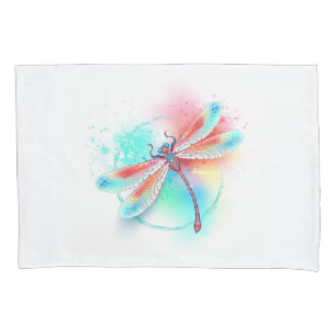 Housse D'oreillers Dragonfly rouge sur l'arrière - plan aquarelle