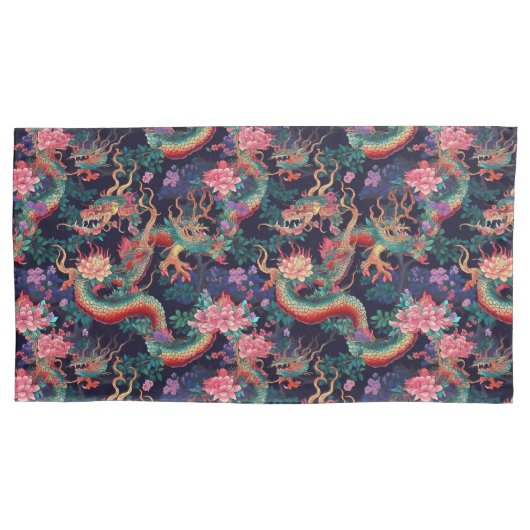 Housse D'oreillers Dragons et fleurs de néon (devant-gauche)