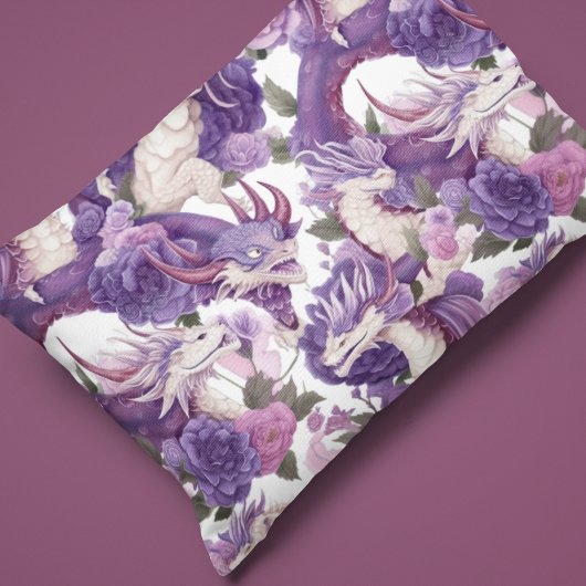 Housse D'oreillers Dragons violets et blancs et Pillowcase Rose