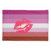 Housse D'oreillers Drapeau de fierté lesbienne au rouge à lèvres (Dos-gauche)