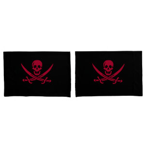 Housse D'oreillers Drapeau pirate de Crâne Rouge et Épées de Calico J