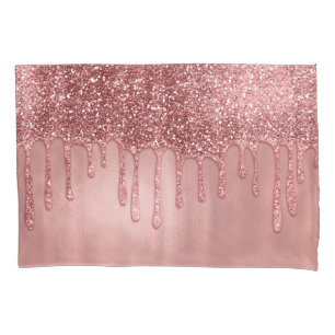 Housse D'oreillers Dripping in Rose Gold Glitter Pretty Pink Drips