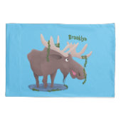 Housse D'oreillers Drôle dessin animé d'orignal heureux (Dos)