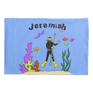 Housse D'oreillers Drôle plongeur et poisson mer créatures dessin ani
