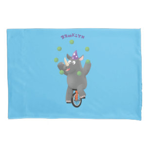 Housse D'oreillers Drôle rhinocéros mignon jonglant sur monocycle