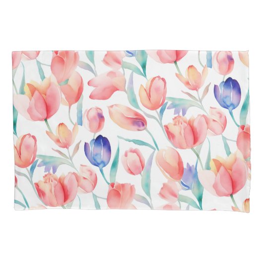 Housse D'oreillers Eau-couleur Tulipes Motif Pillowcase (devant)