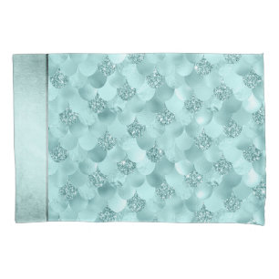 Housse D'oreillers Échelle Mermaid Luxe Monnaie de mer vert Aqua Sh