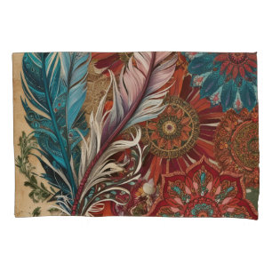 Housse D'oreillers Eclectique Boho Chic Mandala à Plumes