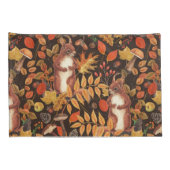 Housse D'oreillers Écureuils automnaux et flore sur brun foncé (Dos-Droit)