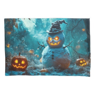 Housse D'oreillers Éffrayant Evil Snowman avec Citrouilles