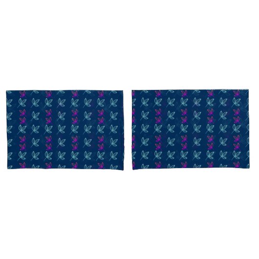 Housse D'oreillers Elegan bleu vert&rose Feuilles (devant-Set)