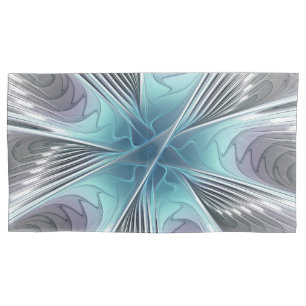 Housse D'oreillers Élégance Moderne Art Fractal Fleur Bleu Gris Blanc
