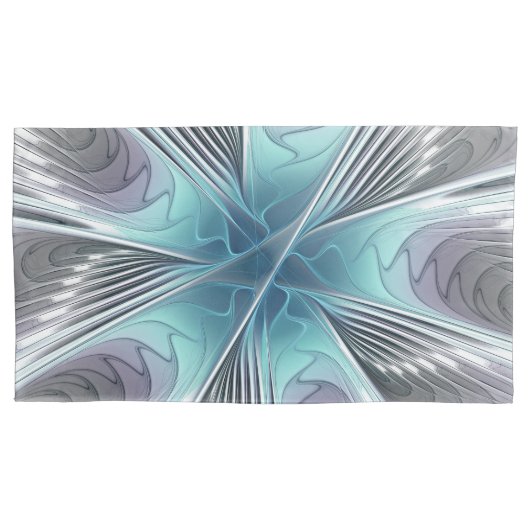 Housse D'oreillers Élégance Moderne Art Fractal Fleur Bleu Gris Blanc (devant)