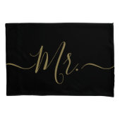 Housse D'oreillers Elegant Black and Gold Mr. Mrs. Script Newlywed (devant-gauche)