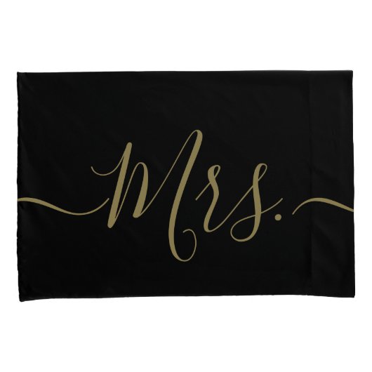 Housse D'oreillers Elegant Black and Gold Mr. Mrs. Script Newlywed (devant-Droit)