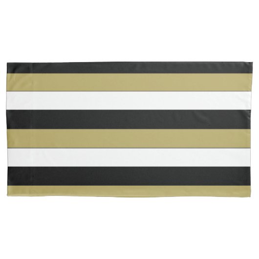 Housse D'oreillers Elégant Black White Gold Brown Stripes Motif (devant-gauche)