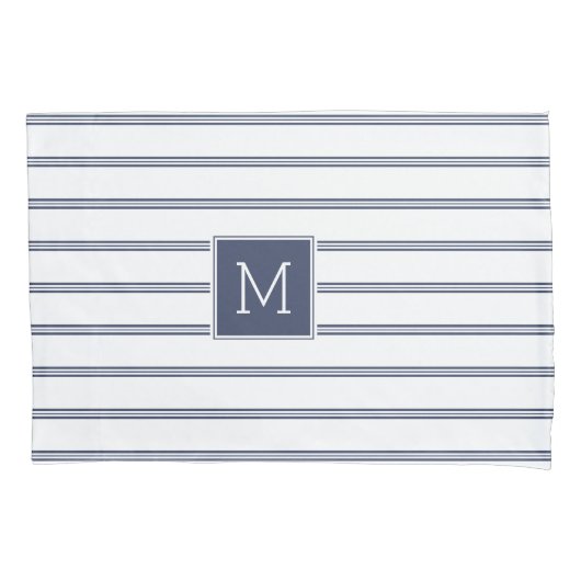 Housse D'oreillers Elégant bleu & blanc Grilles modernes Monogramme (devant)