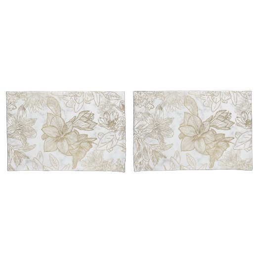 Housse D'oreillers Elégant moderne blanc gris or marbre floral (devant-Set)