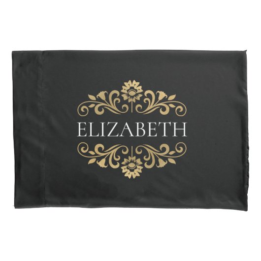 Housse D'oreillers Élégant Monogram Black Gold (devant)