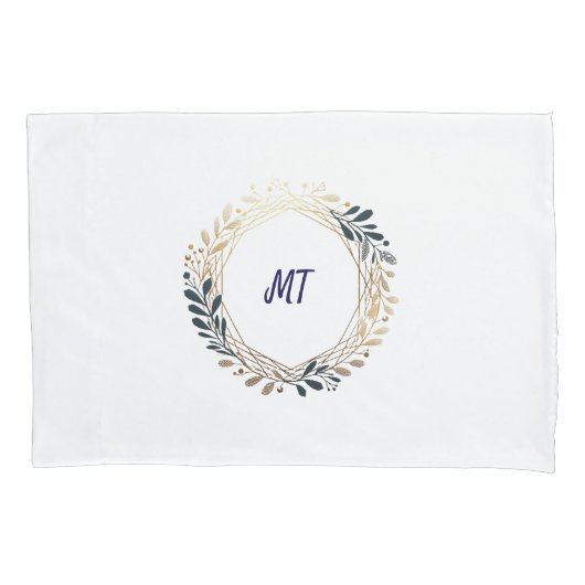Housse D'oreillers Elégant Monogram Navy et Gold Wreath (devant)