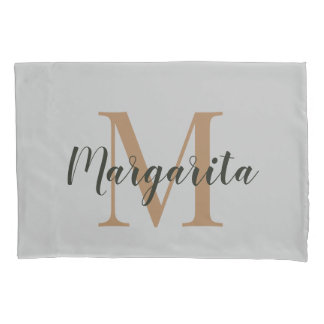 Housse D'oreillers Élégant Monogramme Brown Script noir