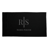 Housse D'oreillers Élégant Monogramme gris & Nom blanc, Noir (Dos)