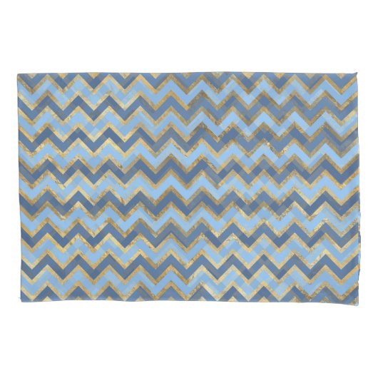 Housse D'oreillers Élégant Motif Chevron bleu et or (devant-gauche)