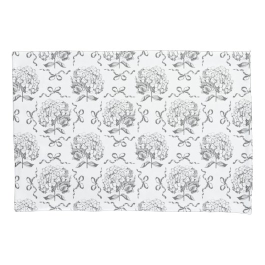 Housse D'oreillers Élégant Motif de Toile Gris Bow Hydrangea Preppy (devant)