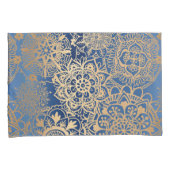 Housse D'oreillers Elégant Motif Mandala bleu et or (devant-Droit)