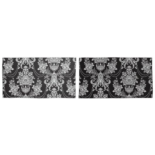 Housse D'oreillers Elégant noir blanc Damas métal (devant-Set)