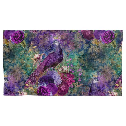 Housse D'oreillers Élégant Purple Turquoise Peacock Floral (devant)