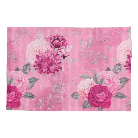 Housse D'oreillers Élégant rose Roses Parties scintillant Argent Papi (Dos)