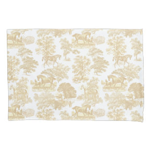 Housse D'oreillers Elégant Rustique Chic Beige Blanc Cheval Toile