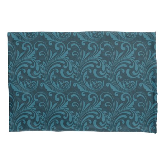 Housse D'oreillers Elegant Teal Blue Baroque Floral Pattern  (devant)
