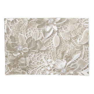 Housse D'oreillers Elégante dentelle beige avec diamant