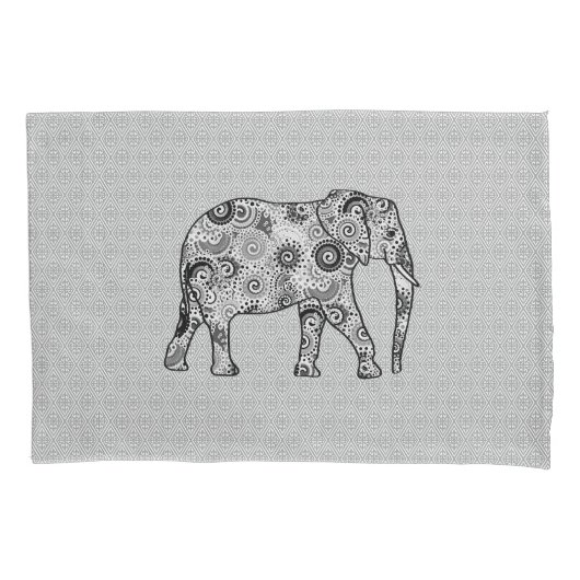 Housse D'oreillers Éléphale tourbillon fractal - gris, noir et blanc (devant)